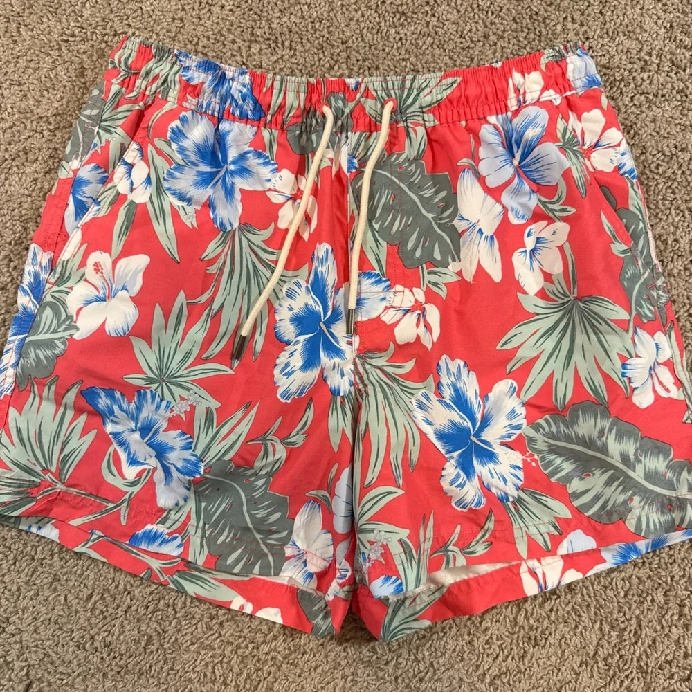 American Eagle Swim Trunks Mens Medium Red Tropical Floral Board Shorts VGC